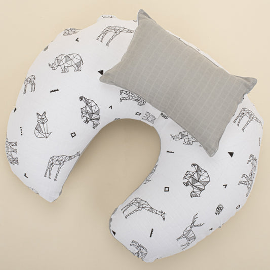 Double Sided Breastfeeding Pillow - Açık Gri Müslin - Kaplan