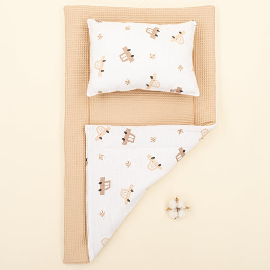 Double Sided Changing Pad and Pillow - Bej Petek - Kahverengi Arabalar