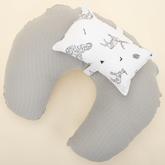 Double Sided Breastfeeding Pillow - Açık Gri Müslin - Kaplan