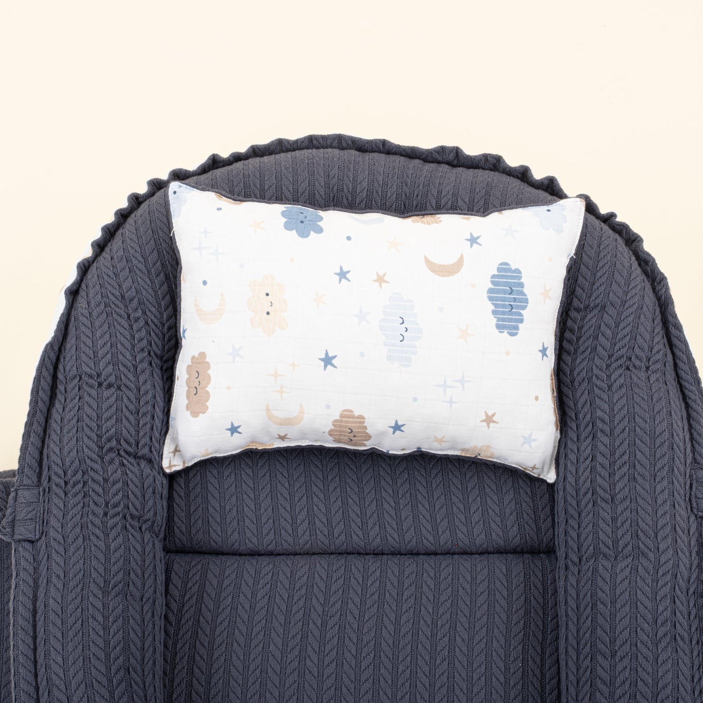 Babynest and Pillow - Çift Taraflı - Lacivert Örgü - Mavi Bulut