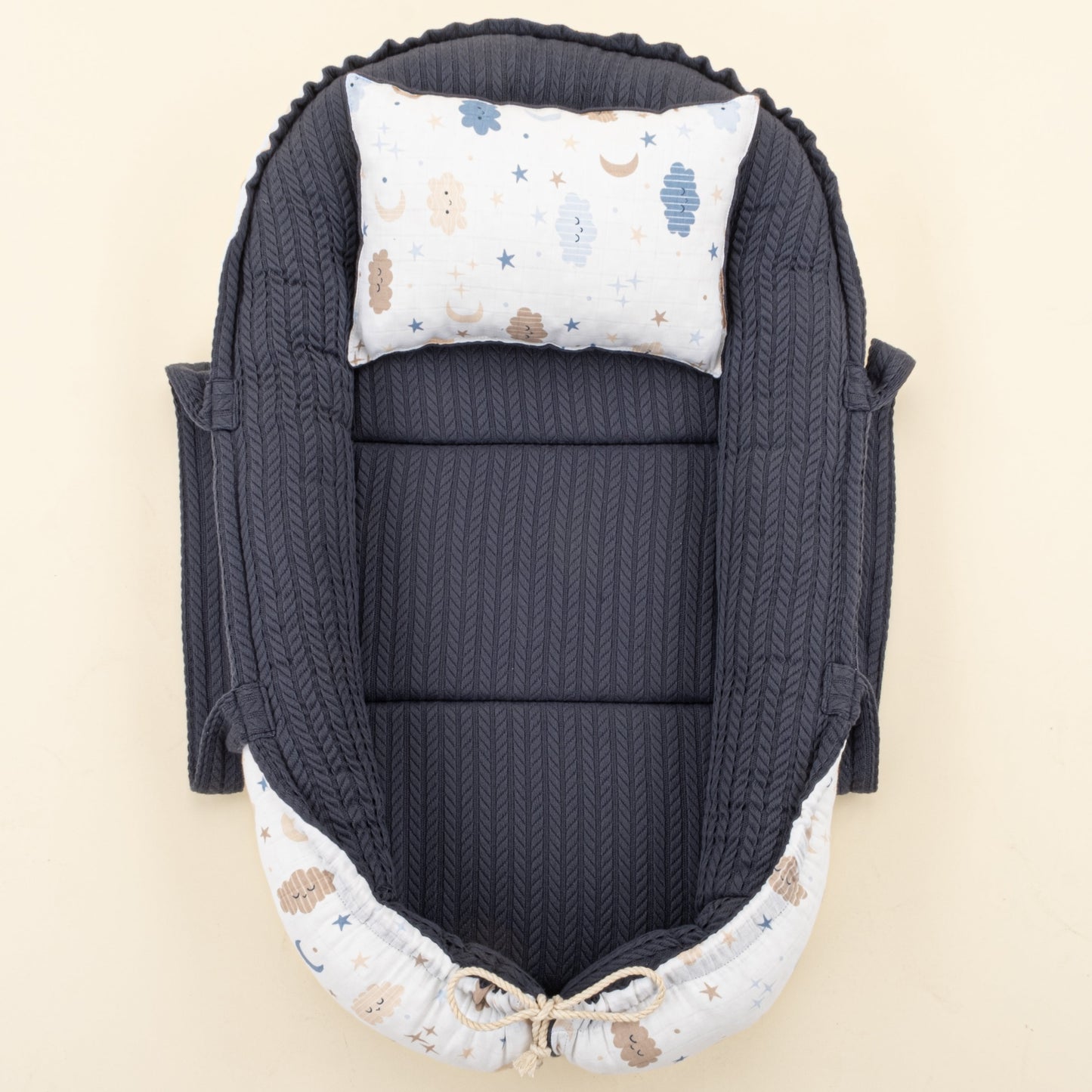 Babynest and Pillow - Çift Taraflı - Lacivert Örgü - Mavi Bulut