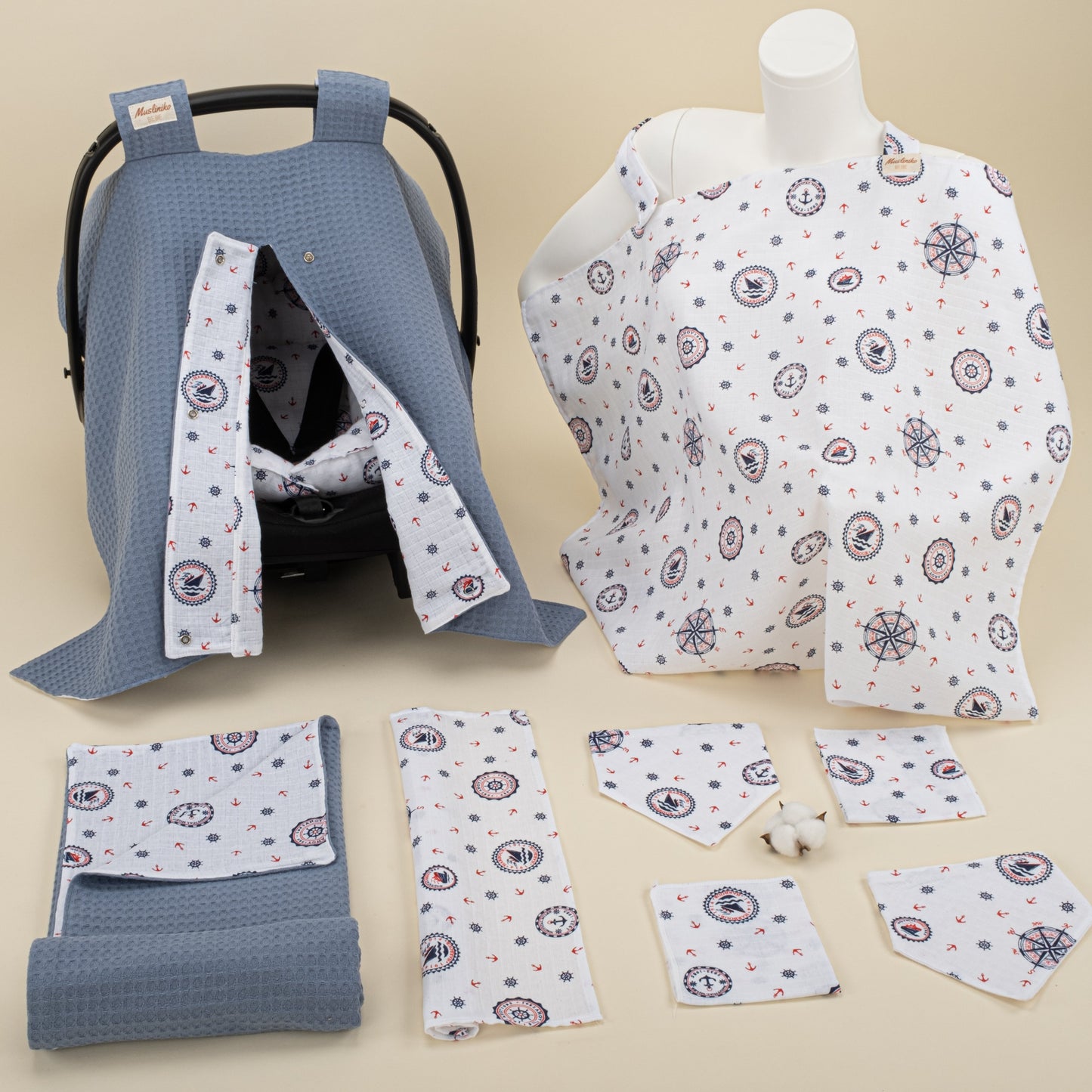 9 Piece - Newborn Sets - Double Sided - Winter - İndigo Petek - Mavi Gemili