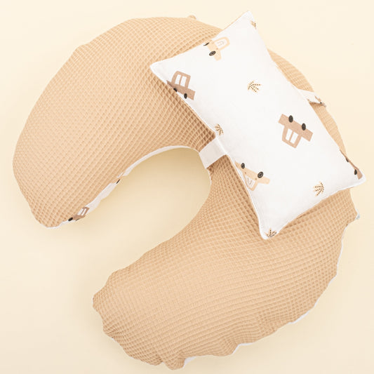 Double Sided Breastfeeding Pillow - Bej Petek - Kahverengi Arabalar