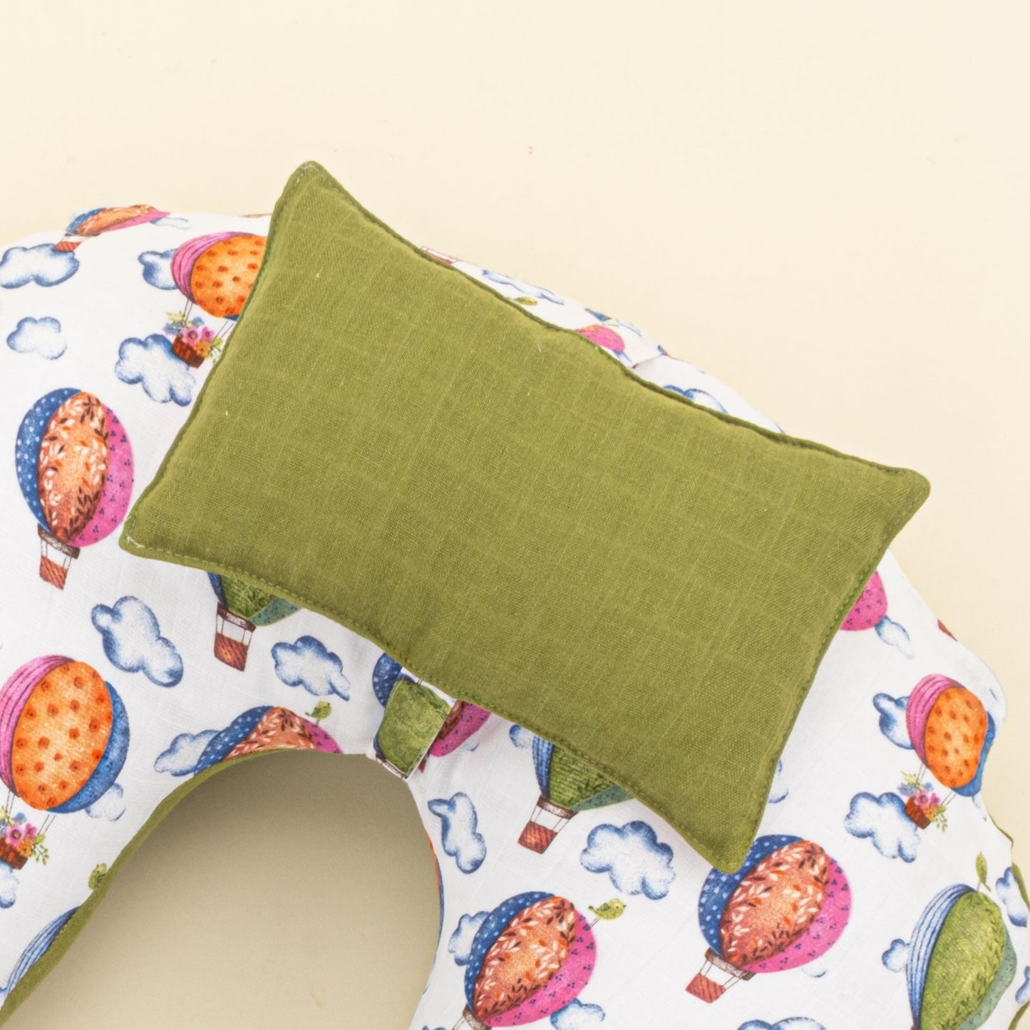 Double Sided Breastfeeding Pillow - Fıstık Yeşili Muslin - Uçan Balonlar