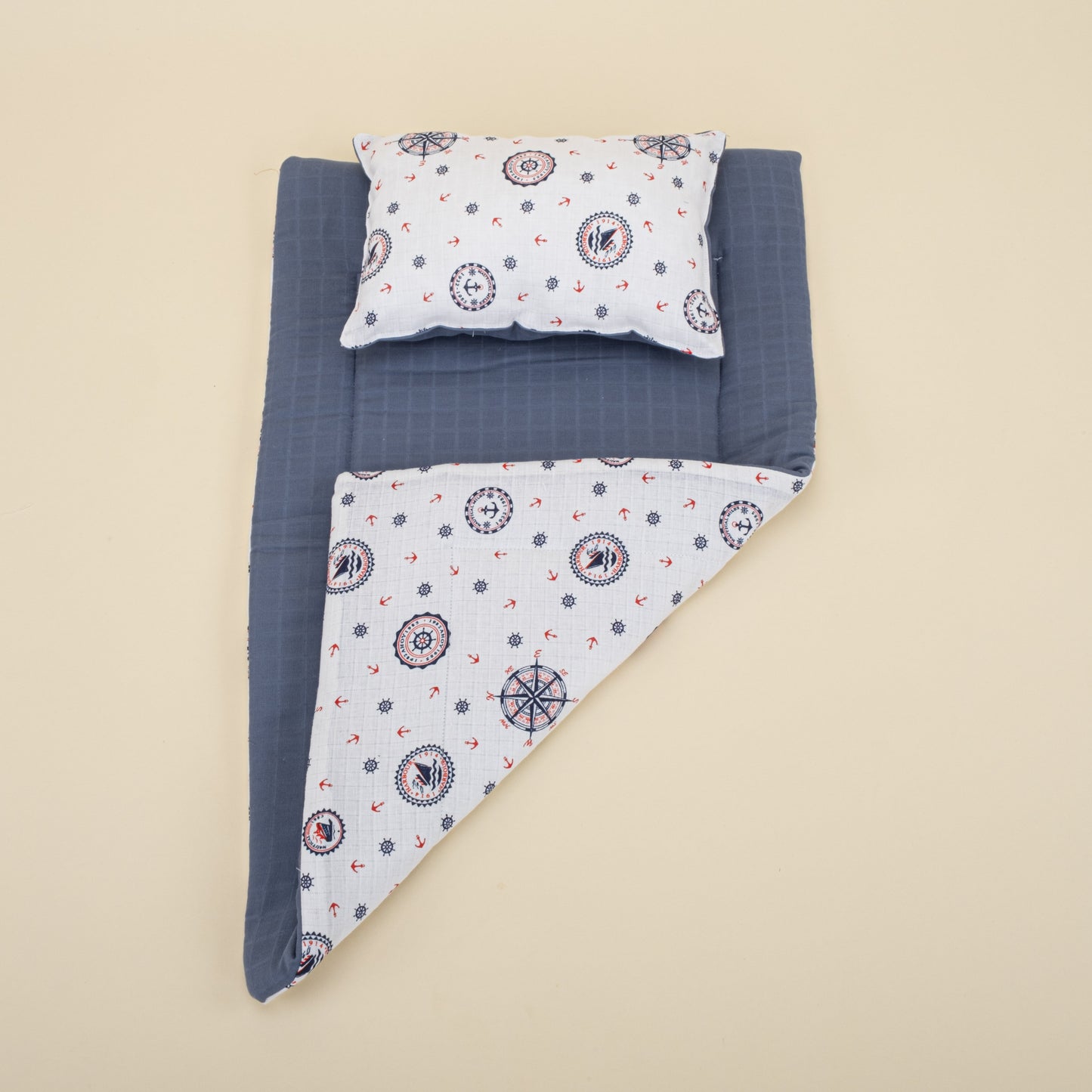 Double Sided Changing Pad and Pillow - İndigo Muslin - Mavi Gemili