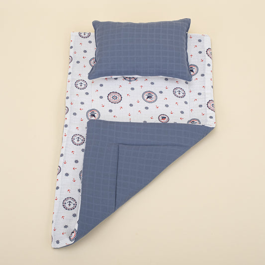 Double Sided Changing Pad and Pillow - İndigo Muslin - Mavi Gemili