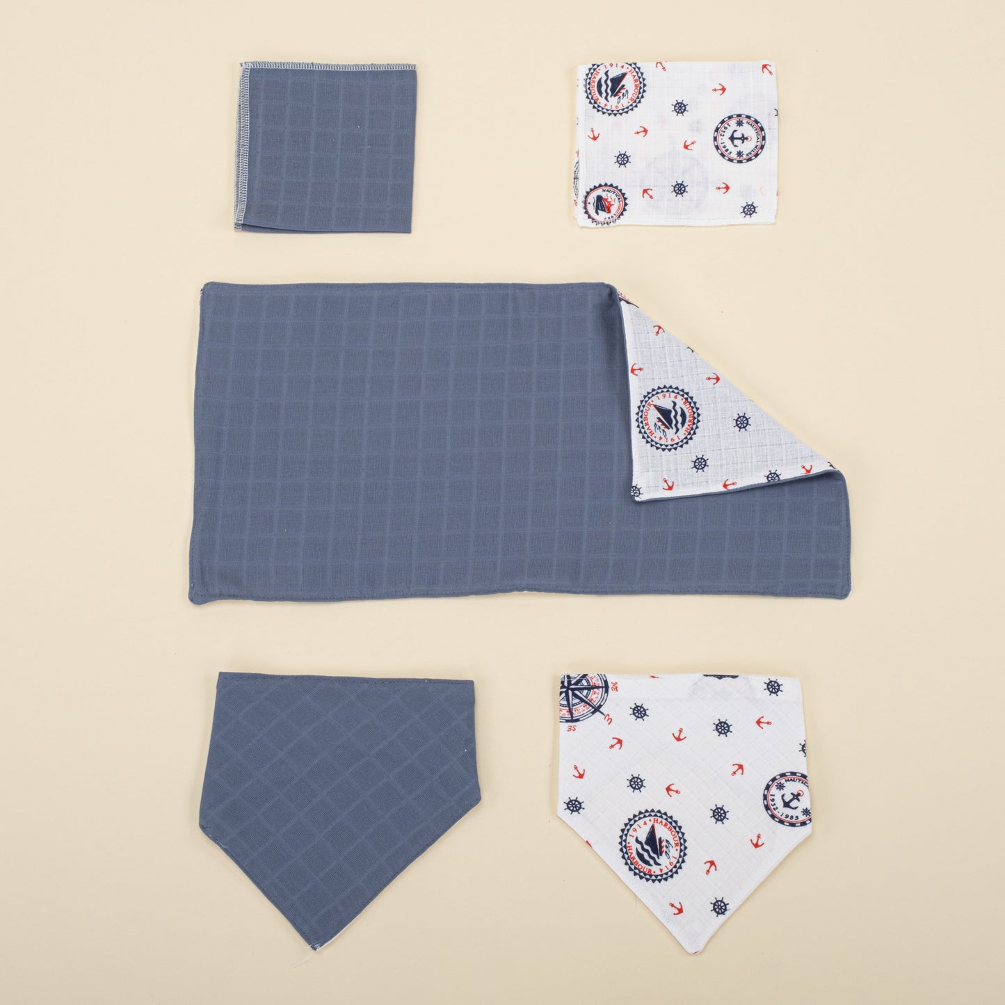 11 Piece - Newborn Sets - Double Sided - Seasonal - İndigo Muslin - Mavi Gemili