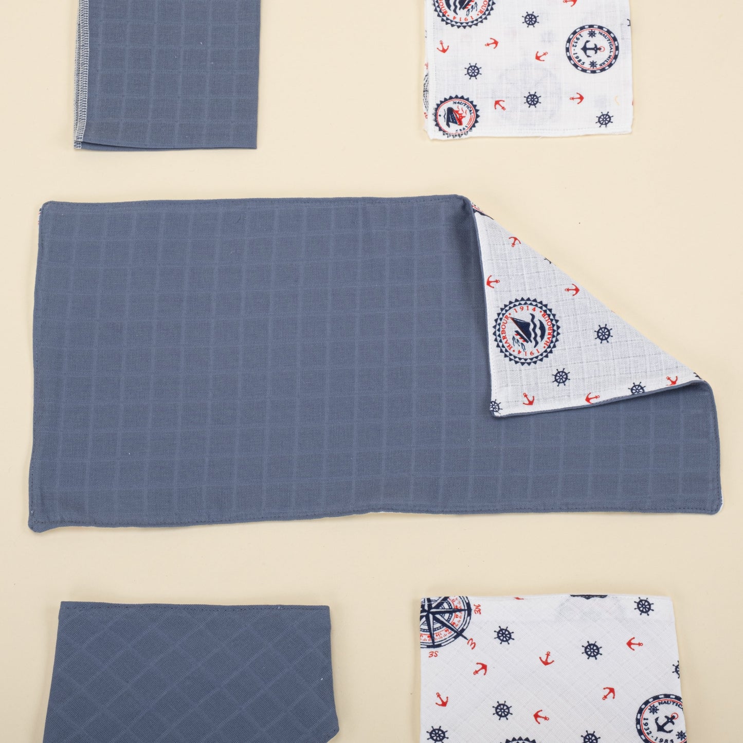 11 Piece - Newborn Sets - Double Sided - Seasonal - İndigo Muslin - Mavi Gemili