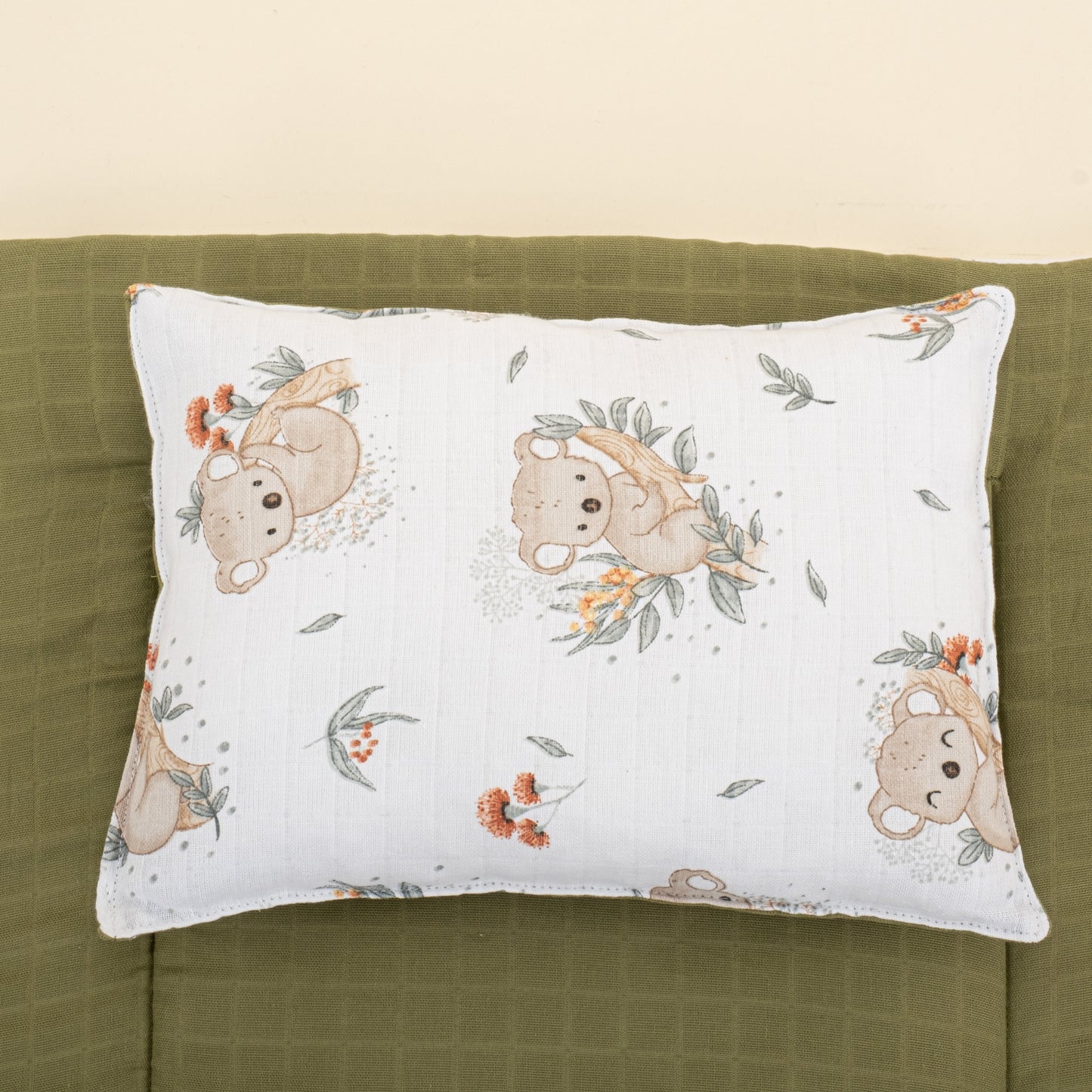 Double Sided Changing Pad and Pillow - Koyu Fıstık Yeşili Müslin - Koala