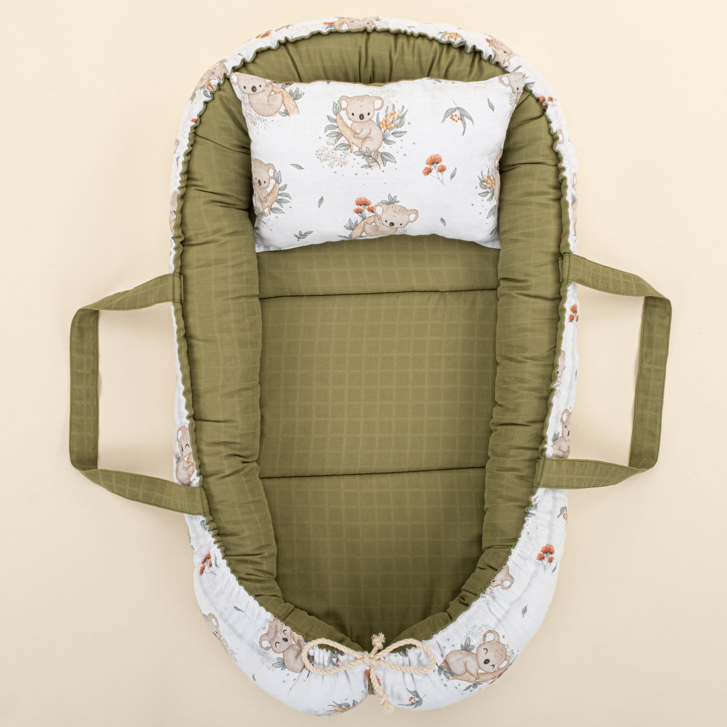 Babynest and Pillow - Çift Taraflı - Koyu Fıstık Yeşili Müslin - Koala