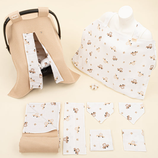 9 Piece - Newborn Sets - Double Sided - Winter - Kahverengi Arabalar