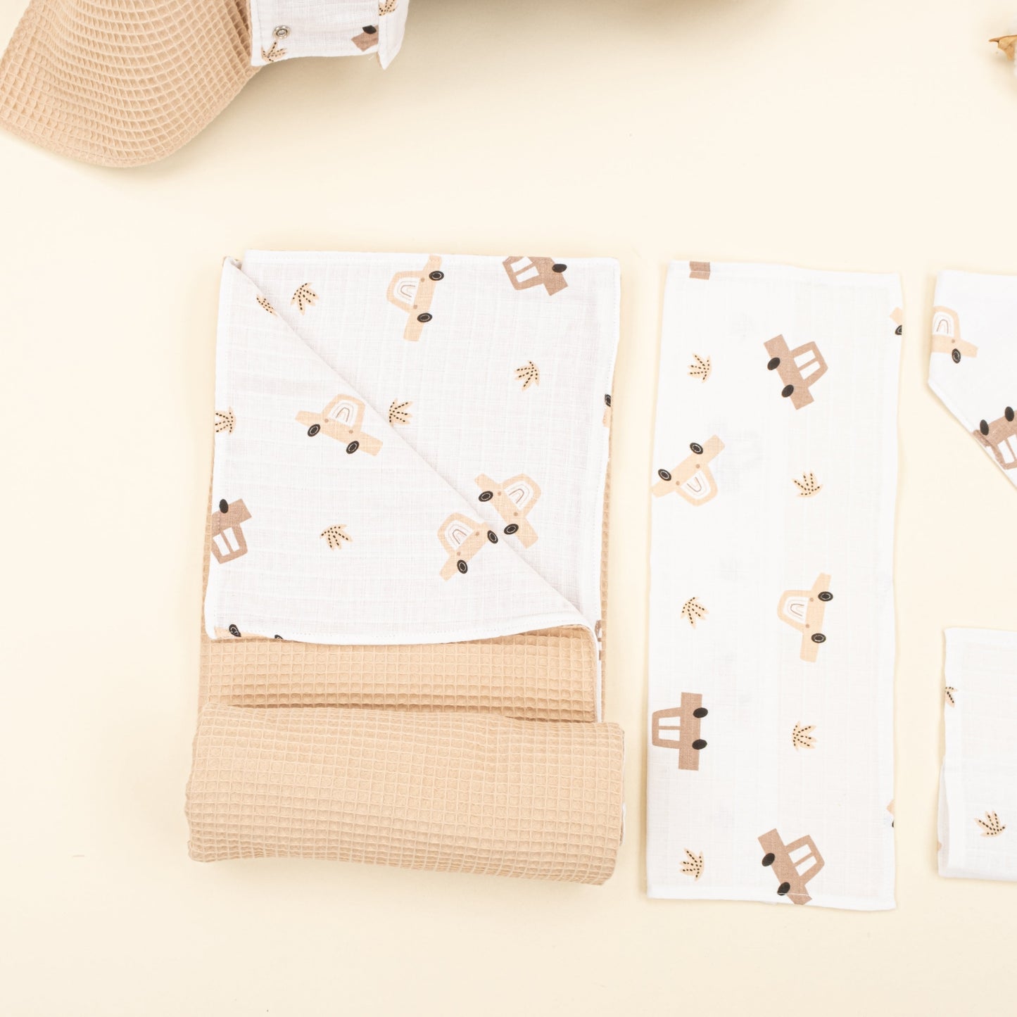 9 Piece - Newborn Sets - Double Sided - Winter - Kahverengi Arabalar