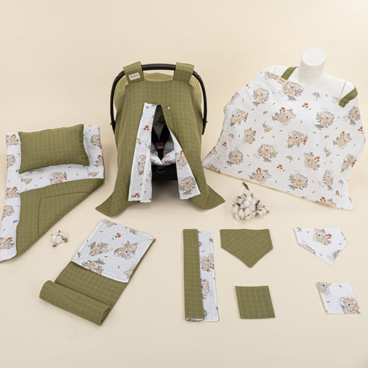 11 Piece - Newborn Sets - Double Sided - Seasonal - Koyu Fıstık Yeşili Müslin - Koala