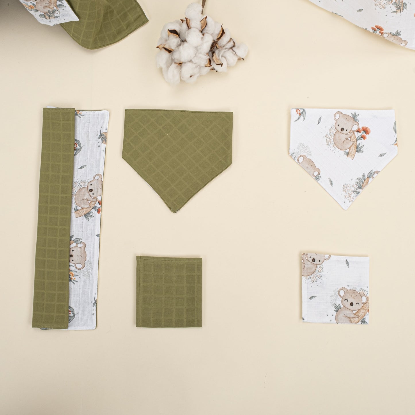 11 Piece - Newborn Sets - Double Sided - Seasonal - Koyu Fıstık Yeşili Müslin - Koala