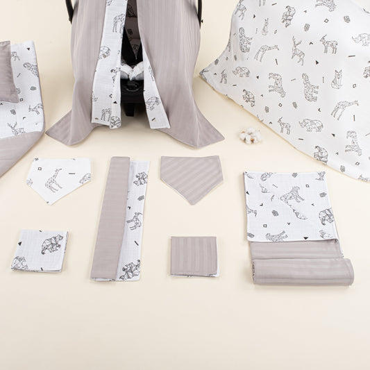 11 Piece - Newborn Sets - Double Sided - Winter - Gri Saten - Kaplan