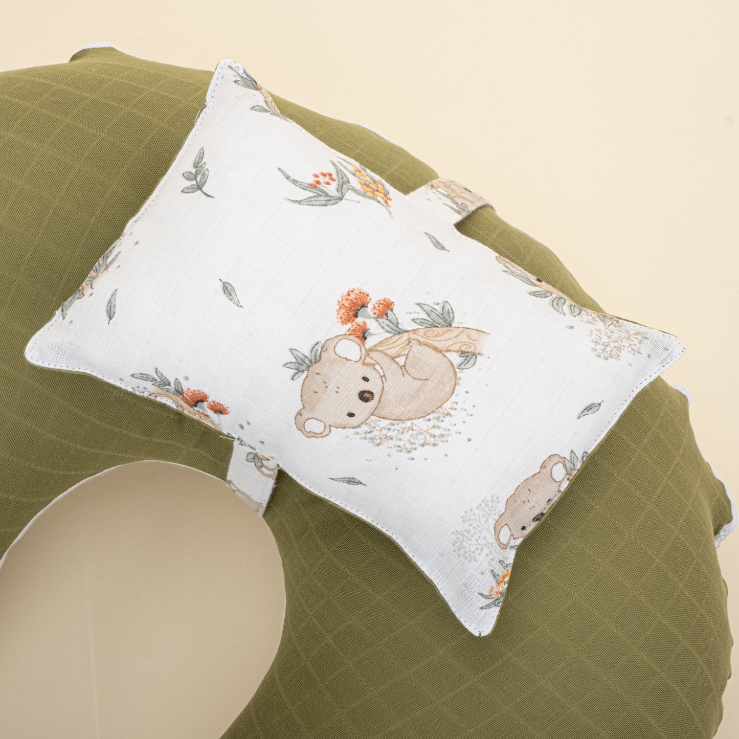 Double Sided Breastfeeding Pillow - Koyu Fıstık Yeşili Müslin - Koala