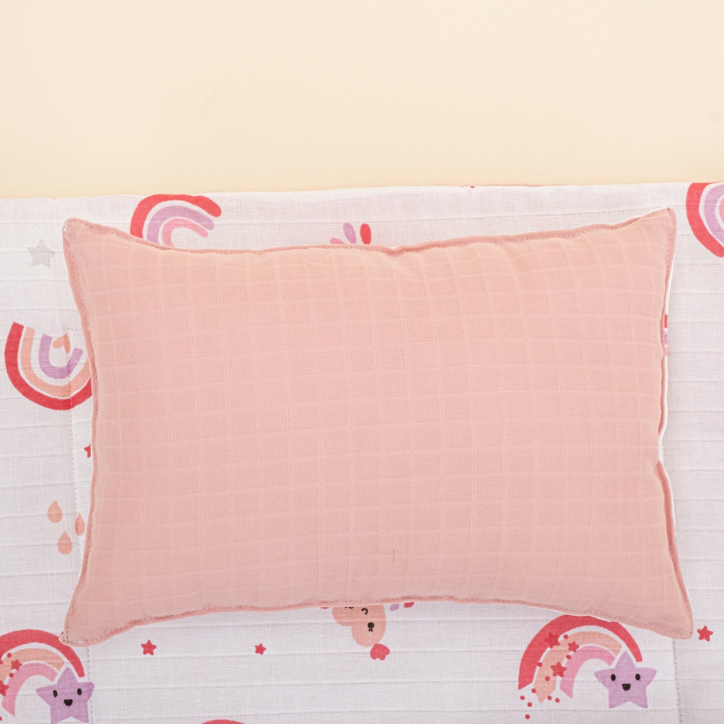 Double Sided Changing Pad and Pillow - Pudra Muslin - Pembe Gökkuşağı