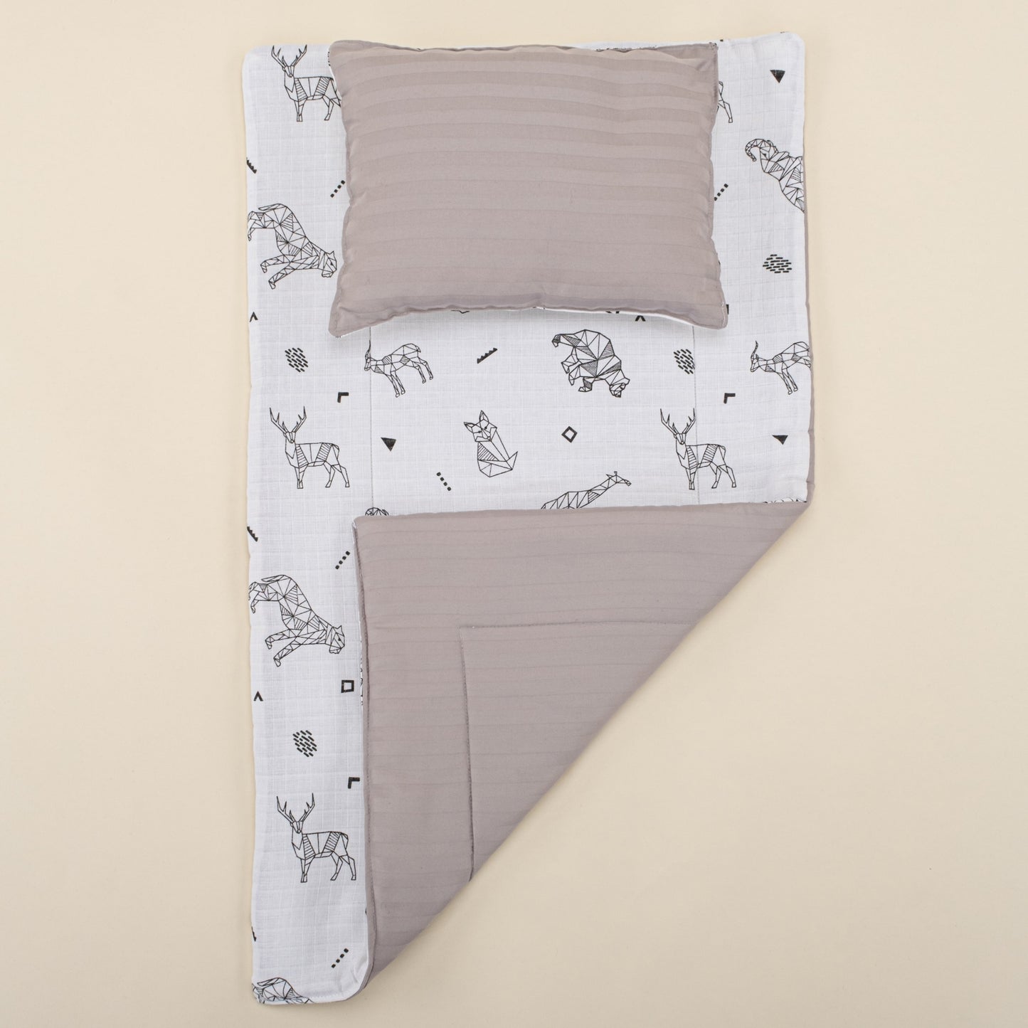 Double Sided Changing Pad and Pillow - Gri Saten - Kaplan