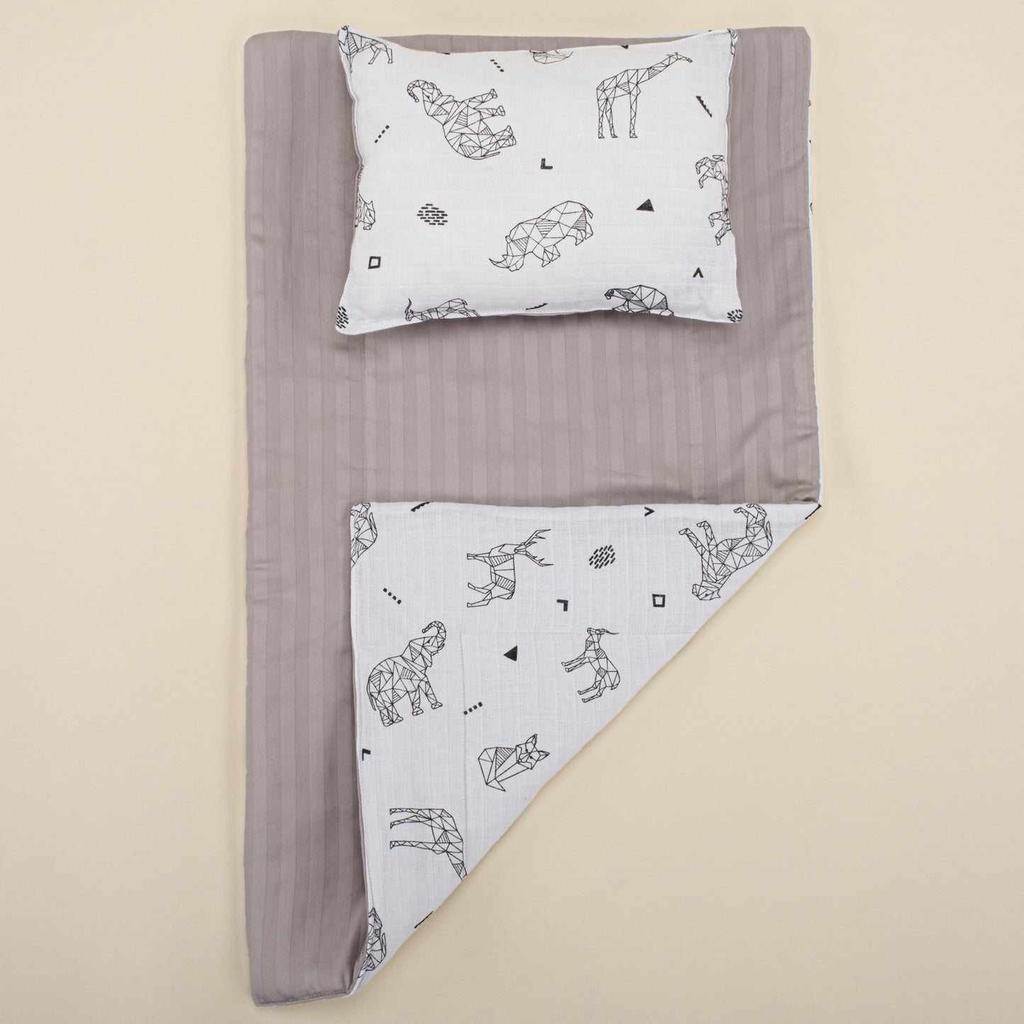 Double Sided Changing Pad and Pillow - Gri Saten - Kaplan