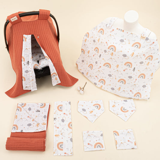 9 Piece - Newborn Sets - Double Sided - Winter - Kiremit Örgü - Turuncu Kuyruklu Yıldız