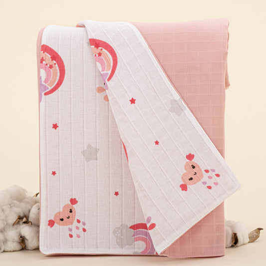 Double Side Muslin Cover - Pudra Muslin - Pembe Gökkuşağı