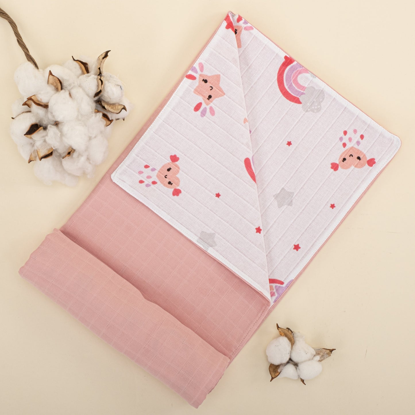 Double Side Muslin Cover - Pudra Muslin - Pembe Gökkuşağı