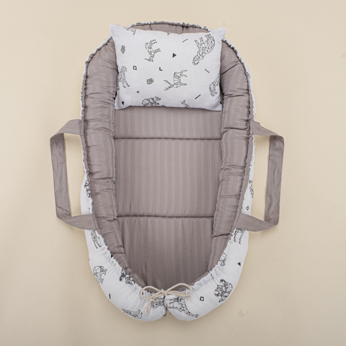 Babynest and Pillow - Çift Taraflı - Gri Saten - Kaplan