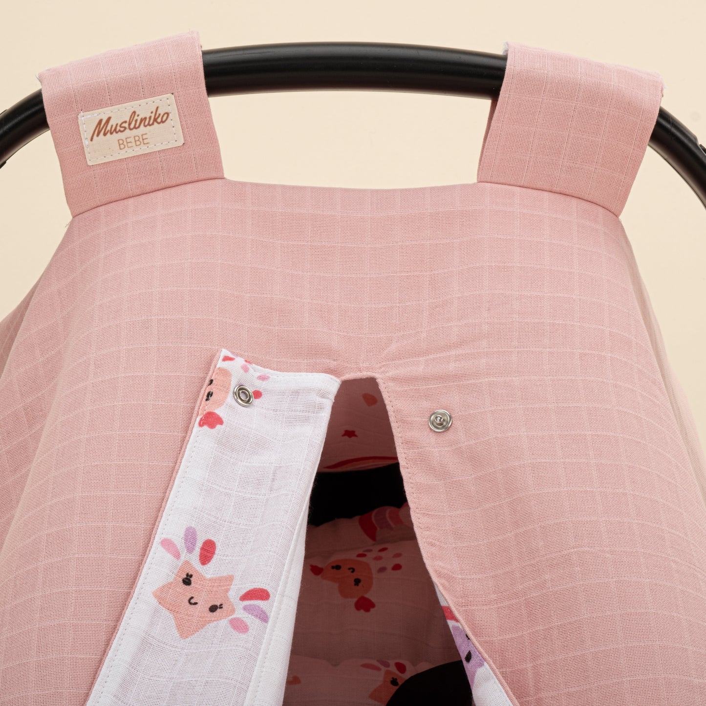 Stroller Cover Set - Double Side - Pudra Muslin - Pembe Gökkuşağı