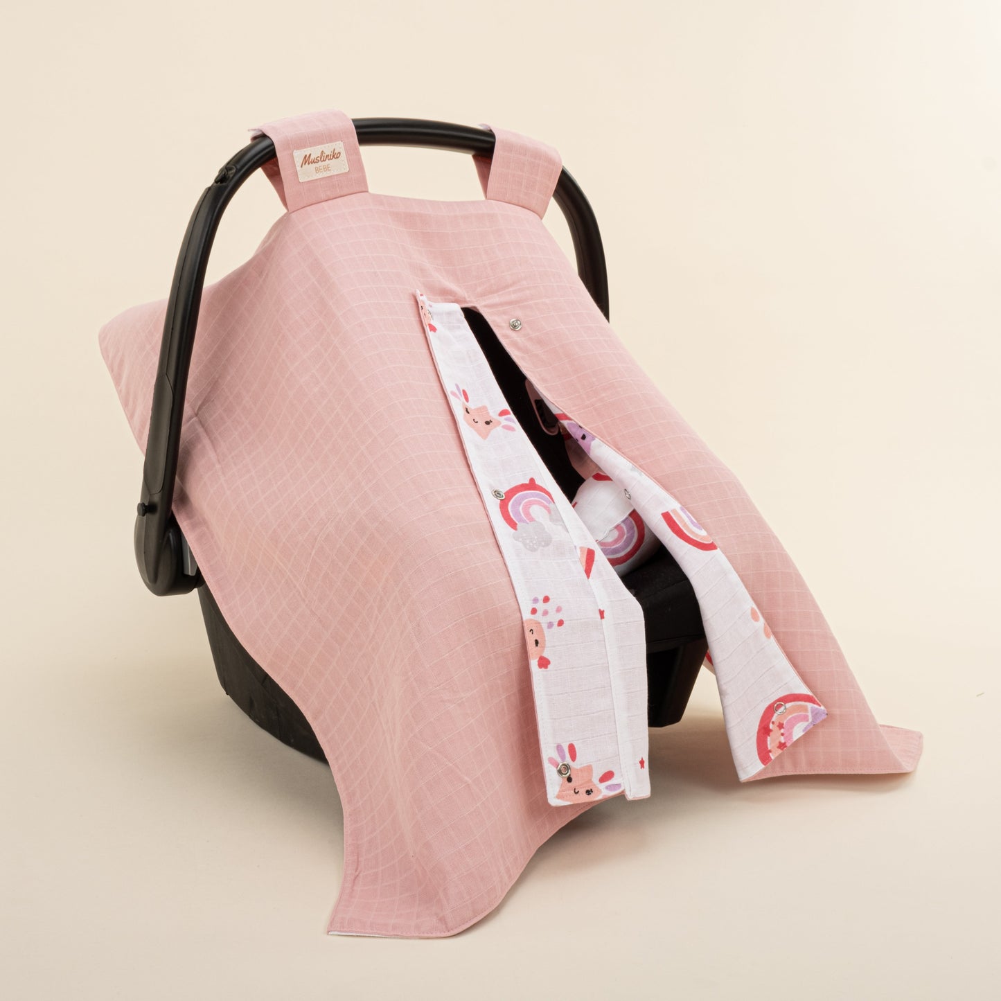 Stroller Cover Set - Double Side - Pudra Muslin - Pembe Gökkuşağı