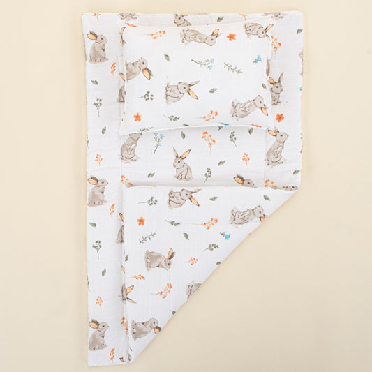 Double Sided Changing Pad and Pillow - Açık Yeşil Muslin - Kahverengi Tavşan