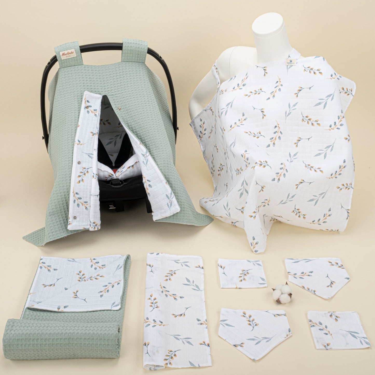 9 Piece - Newborn Sets - Double Sided - Winter - Yeşil Petek - Yapraklar