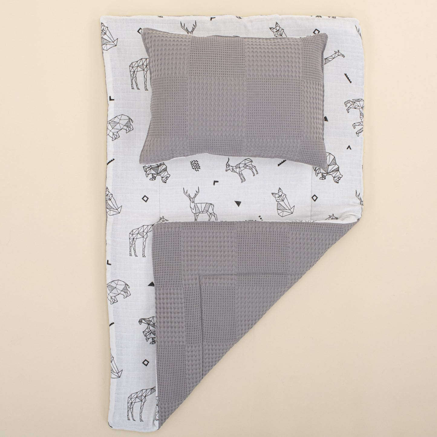 Double Sided Changing Pad and Pillow - Gri Waffle - Kaplan