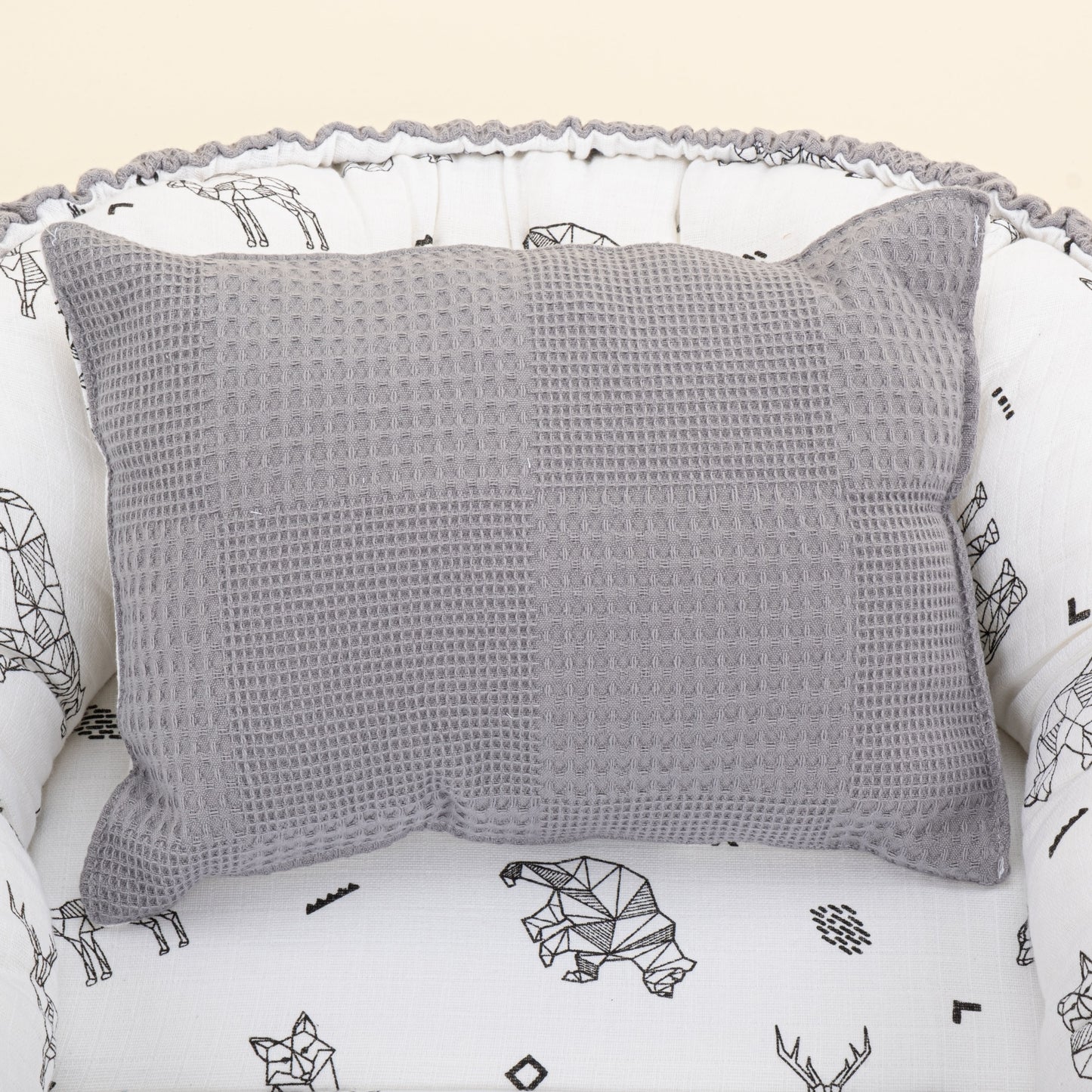 Babynest and Pillow - Çift Taraflı - Gri Waffle - Kaplan