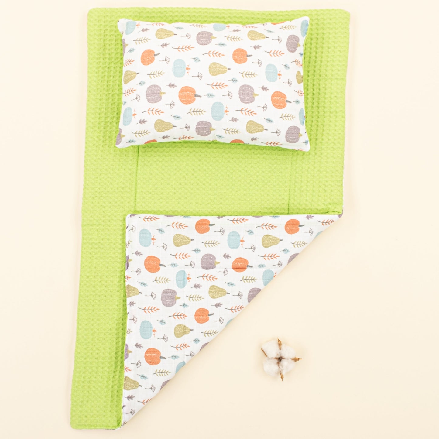 Double Sided Changing Pad and Pillow - Fıstık Yeşili Petek - Yeşil Balkabağı