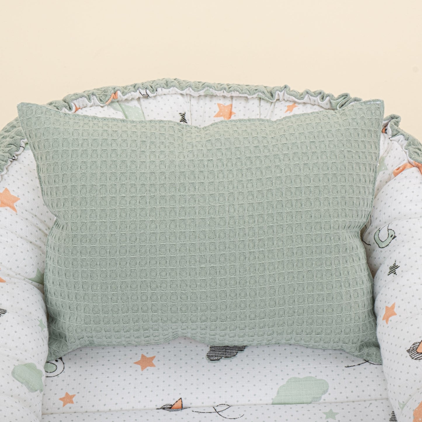 Babynest and Pillow - Çift Taraflı - Yeşil Petek - Kuş