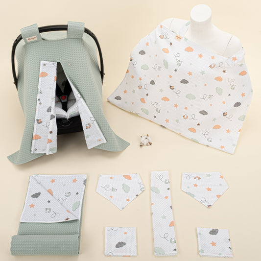 9 Piece - Newborn Sets - Double Sided - Winter - Yeşil Petek - Kuş