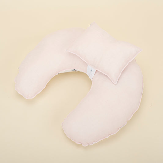 Double Sided Breastfeeding Pillow - Bebe Pembe - Yeşil Çiçekler