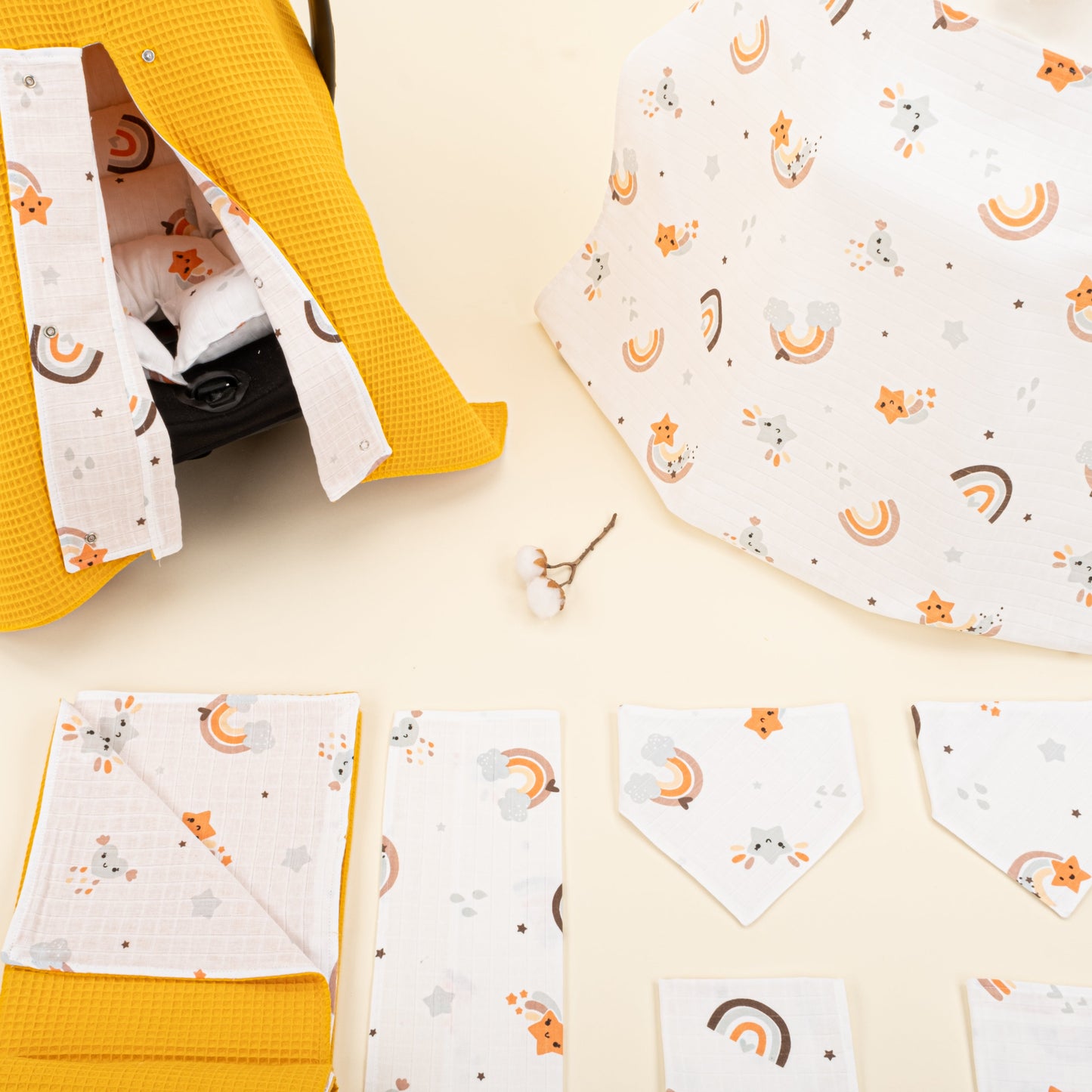 9 Piece - Newborn Sets - Double Sided - Winter - Hardal Petek - Turuncu Gökkuşağı