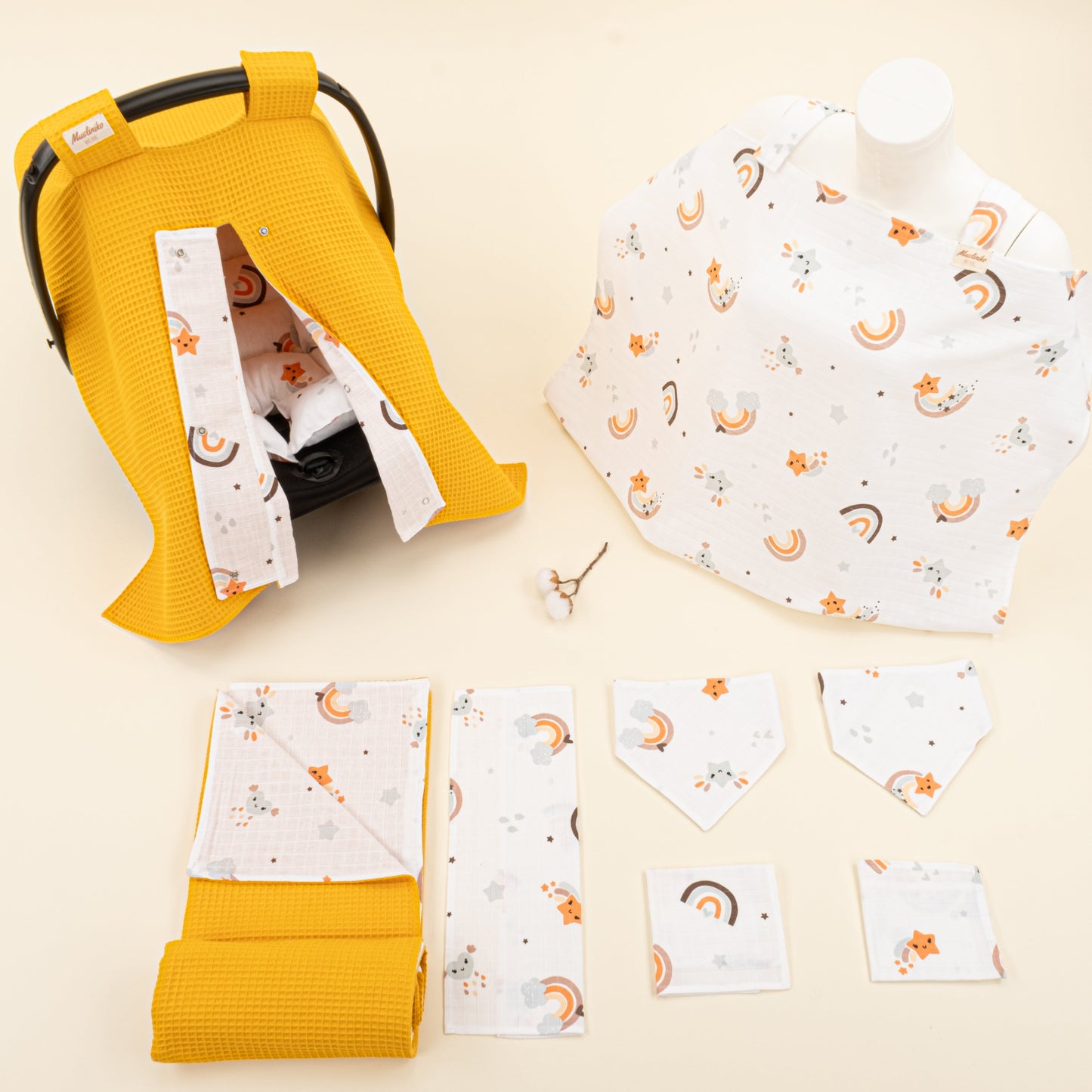 9 Piece - Newborn Sets - Double Sided - Winter - Hardal Petek - Turuncu Gökkuşağı