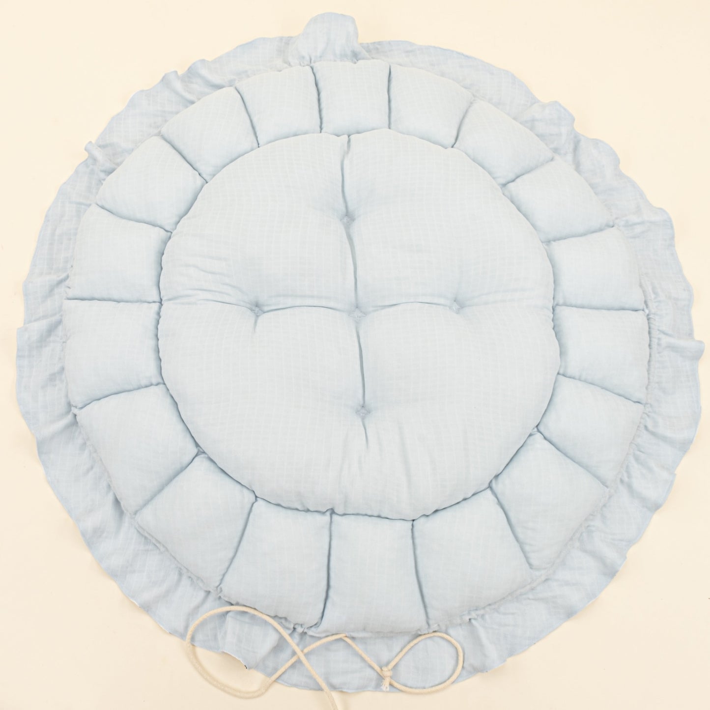 Round Babynest and Pillow - Çift Taraflı - Bebe Mavi Muslin - Mavi Kedi