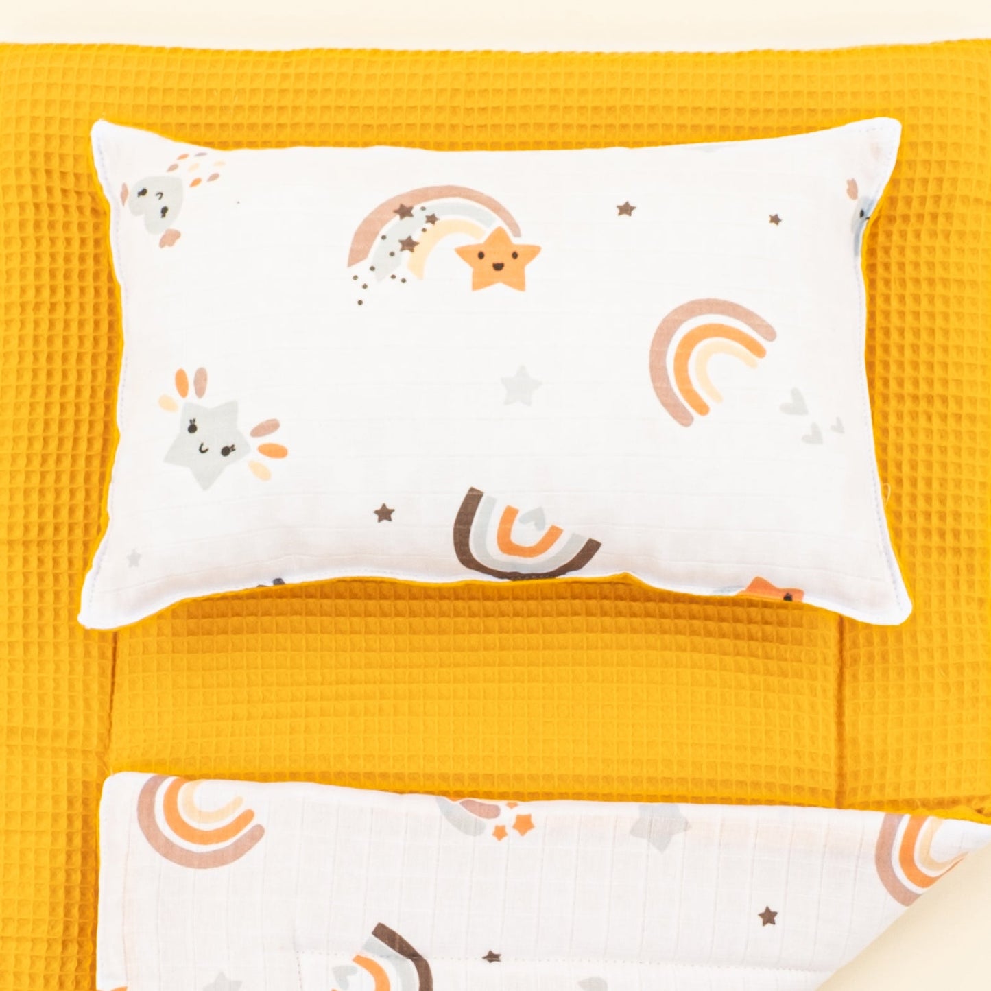 Double Sided Changing Pad and Pillow - Hardal Petek - Turuncu Gökkuşağı