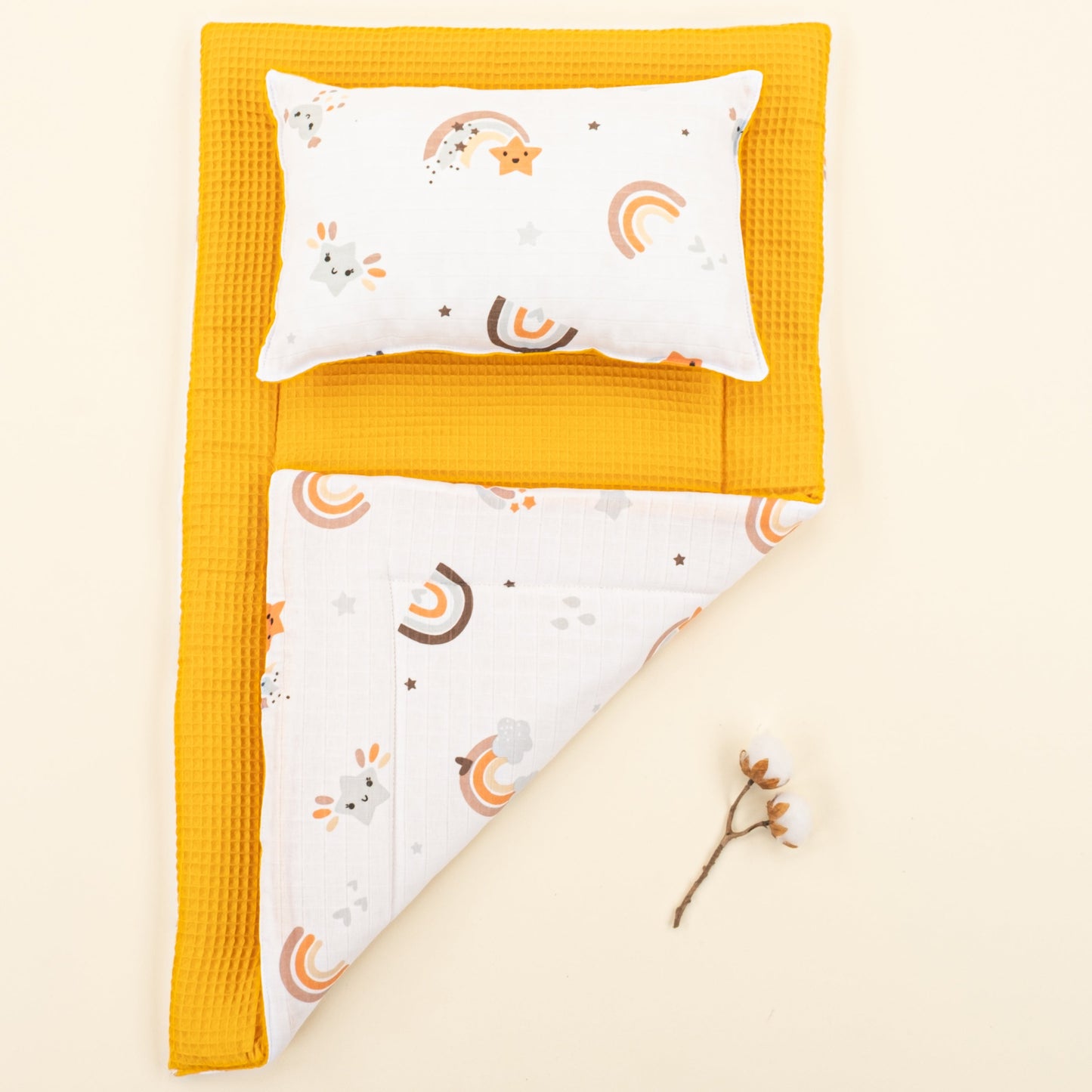 Double Sided Changing Pad and Pillow - Hardal Petek - Turuncu Gökkuşağı