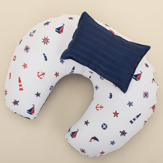 Double Sided Breastfeeding Pillow  - Lacivert Saten - Bahriyeli