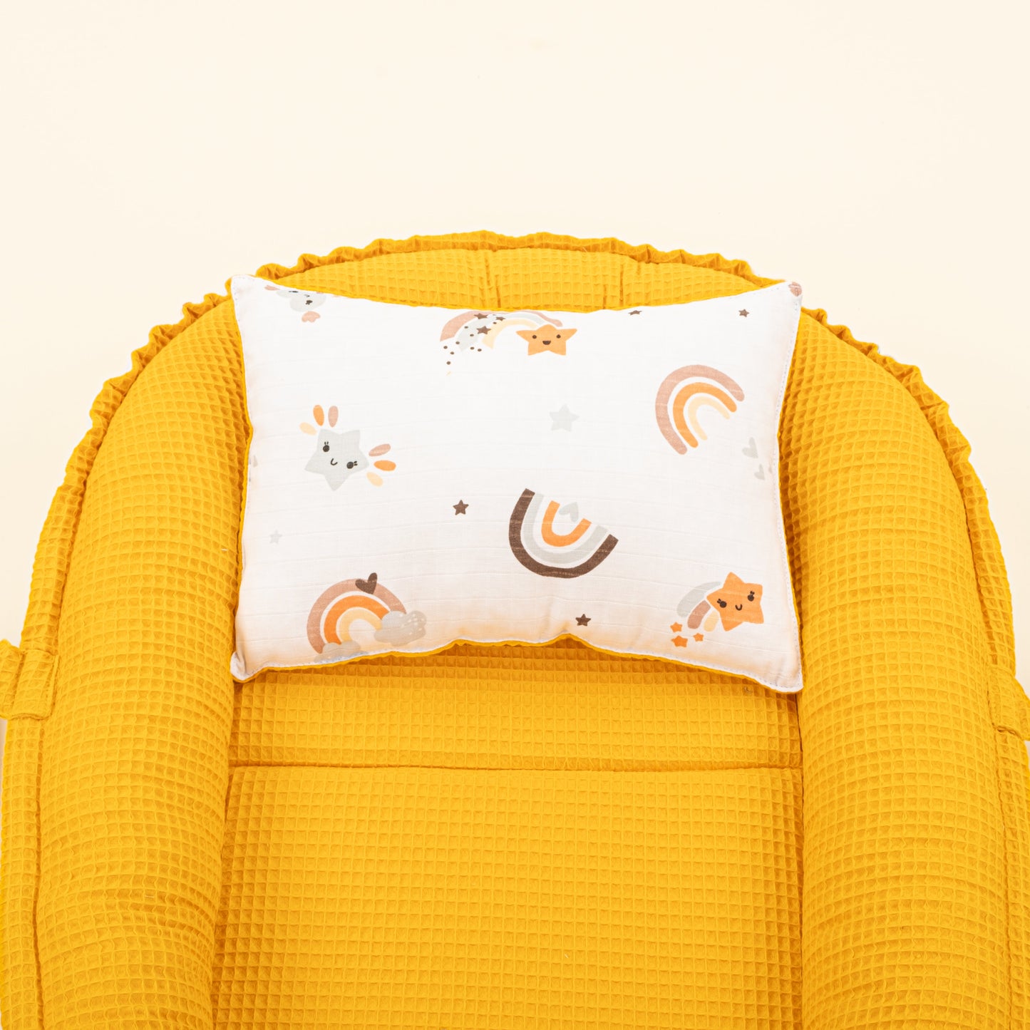 Babynest  and Pillow - Çift Taraflı - Hardal Petek - Turuncu Gökkuşağı