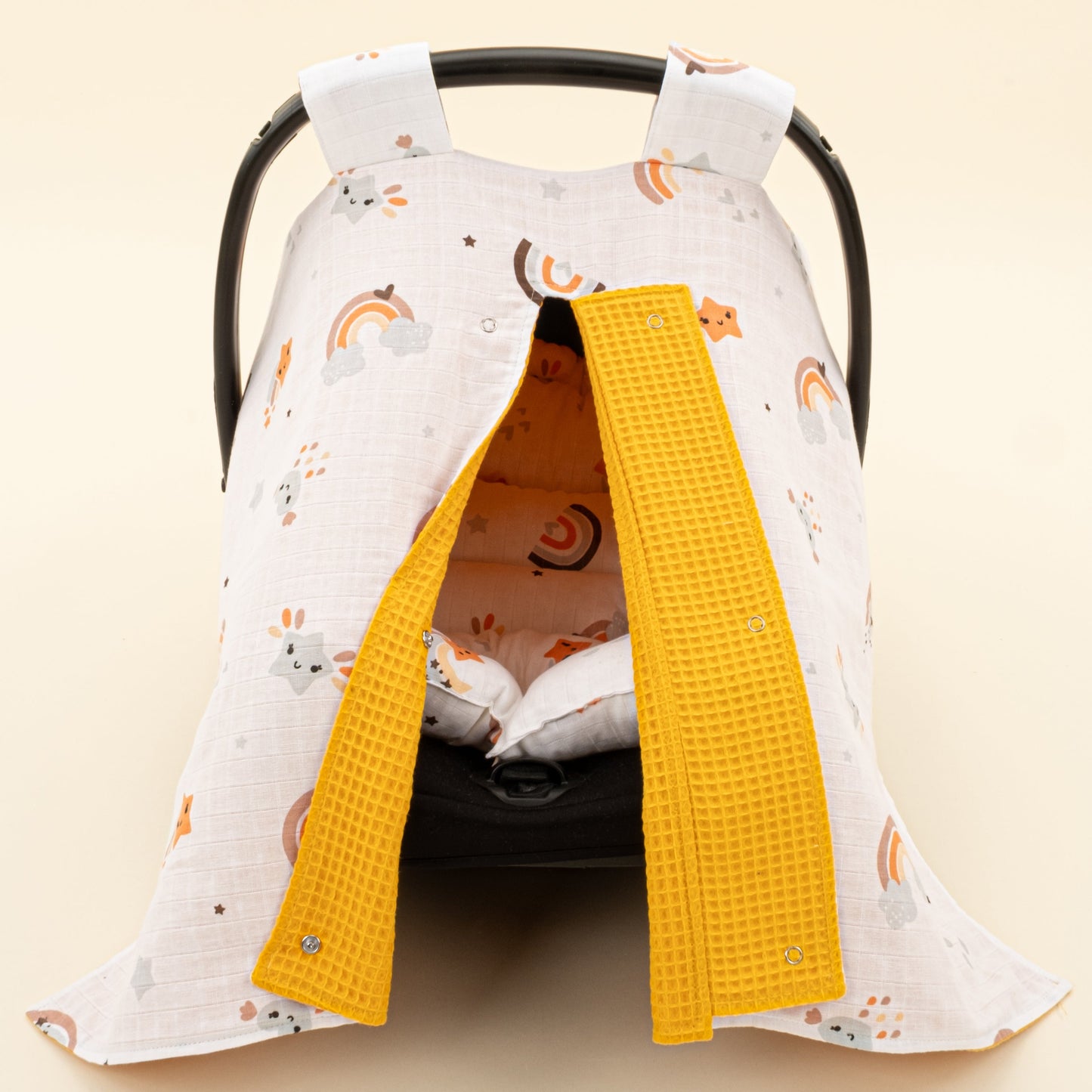 Stroller Cover Set - Double Side - Hardal Petek - Turuncu Gökkuşağı