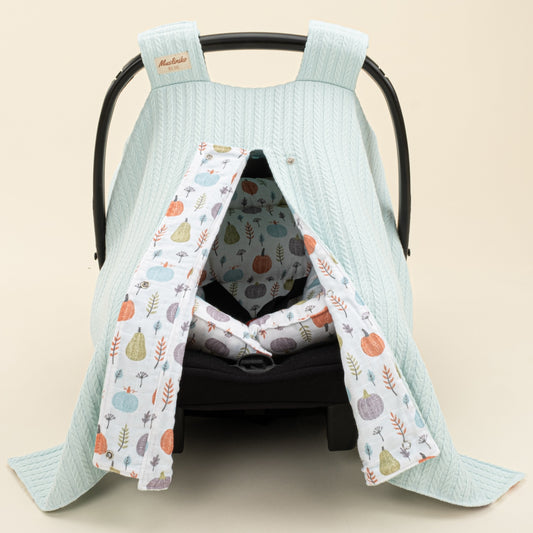 Stroller Cover Set - Double Side - Turkuaz Örgü - Yeşil Balkabağı