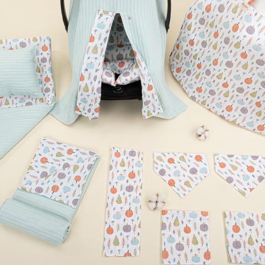 11 Piece - Newborn Sets - Double Sided - Seasonal - Turkuaz Örgü - Yeşil Balkabağı