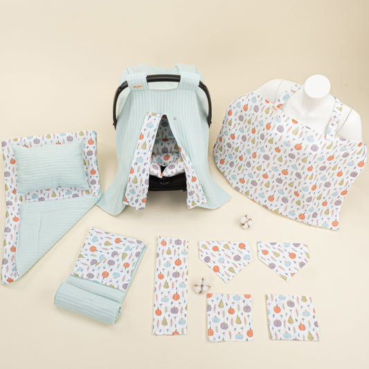 11 Piece - Newborn Sets - Double Sided - Seasonal - Turkuaz Örgü - Yeşil Balkabağı