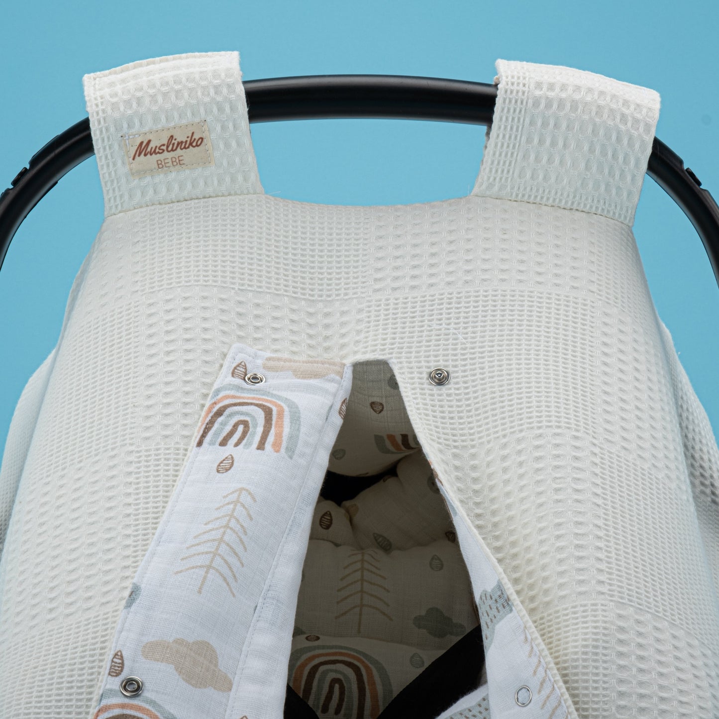 Stroller Cover Set - Double Side - Krem Waffle - Yeşil Gökkuşağı