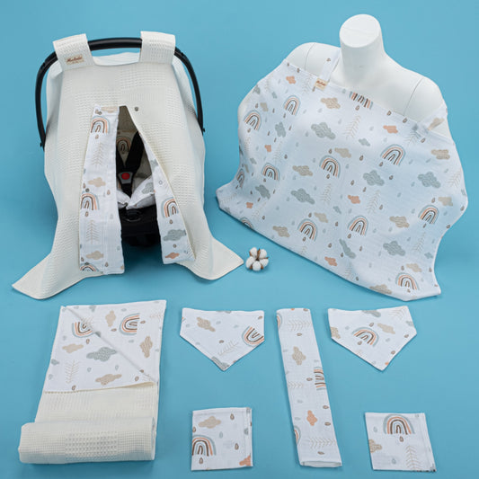 9 Piece - Newborn Sets - Double Sided - Winter - Krem Waffle - Yeşil Gökkuşağı